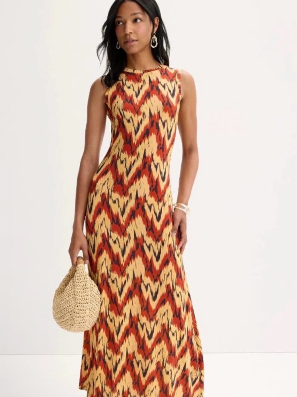 Ulla Johnson Sleeveless Chevron Maxi Dress in Rust Yellow
